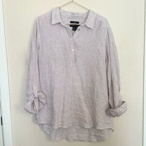 Tahari Linen Striped Button Top XL – Coastal Chic Minimalist Capsule Wardrobe
